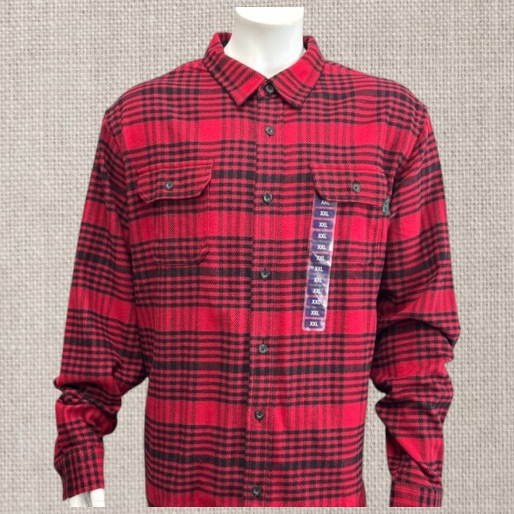 NWT Woolrich Brawny Flannel Red Black Plaid Men's Shacket Long Sleeve Shirt 2XL